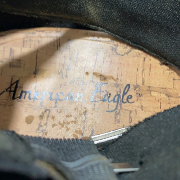 American Eagle Black Strappy Y2K High Wedges 8M XC - Picture 4 of 6